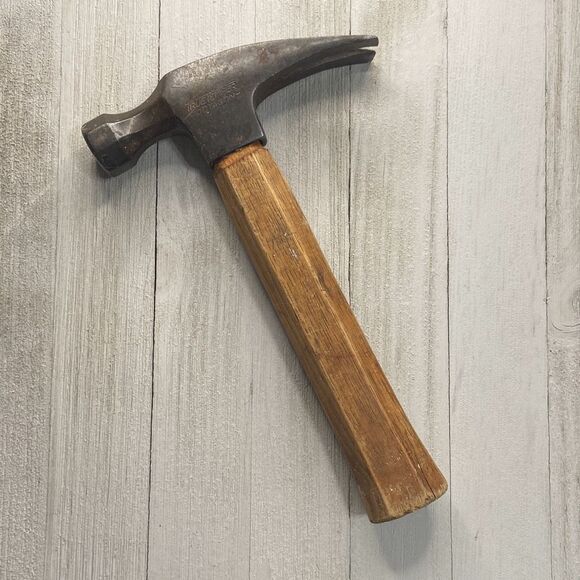Vintage True Temper Octagon Short Wood Handle Claw Hammer Vintage Tool O16R - Picture 1 of 12